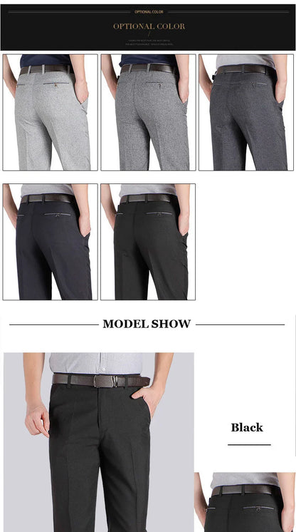 Mens Autumn Thick Summer Thin Business Pants Loose Male Pant High Waist Straight Trousers Casual Fashion Pant Plus Size 28-40