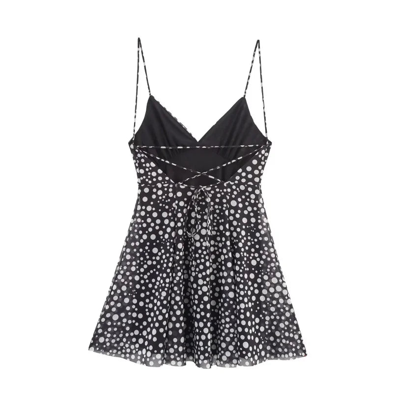 Women's vacation Style printed silk mesh sexy V-neck halter short Dress Hot Girl Dress