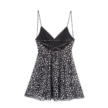 Women's vacation Style printed silk mesh sexy V-neck halter short Dress Hot Girl Dress