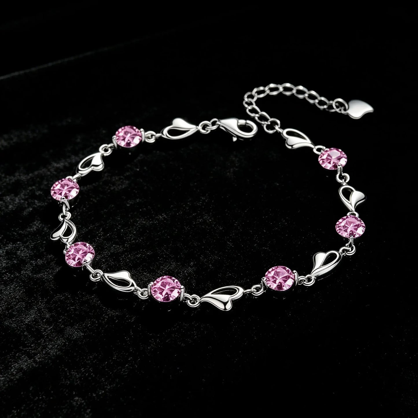 925 Sterling Silver Heart Shaped Bracelet For Women vintage style Pink Moissanite Charm Bracelets Original Party Jewelry