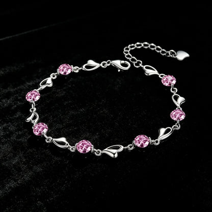 925 Sterling Silver Heart Shaped Bracelet For Women vintage style Pink Moissanite Charm Bracelets Original Party Jewelry