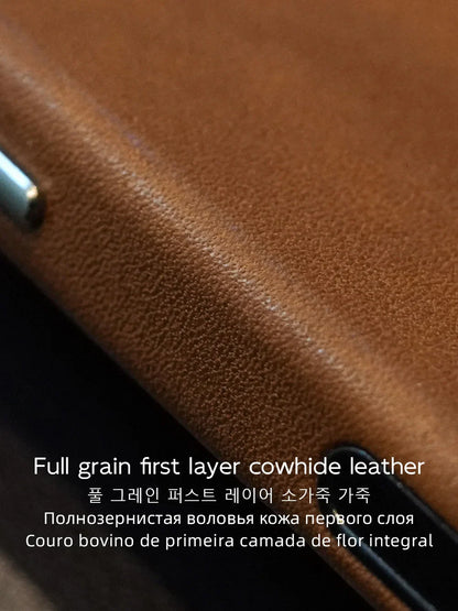 Magnetic Genuine Leather Case for iPhone 17 16 Pro Max 15 14 Compatible with MagSafe Nature Cowhide Retro Phone Cover