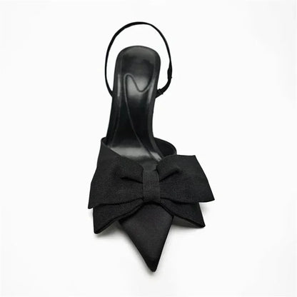 Luxury Silver High Heeled Sandals Women Sexy Pointed Toe Back Strap Thin Heels for Women Elegant Bow Design Banquet Dress Shoes