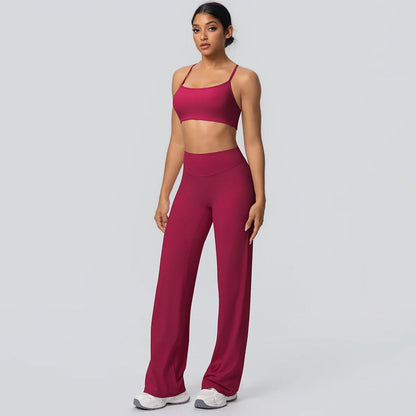 Women Gym Sports Yoga Suit Sexy Beautiful Back Yoga Underwear With Chest Pad Solid Color High Waisted Wide Leg Pants Yoga Set