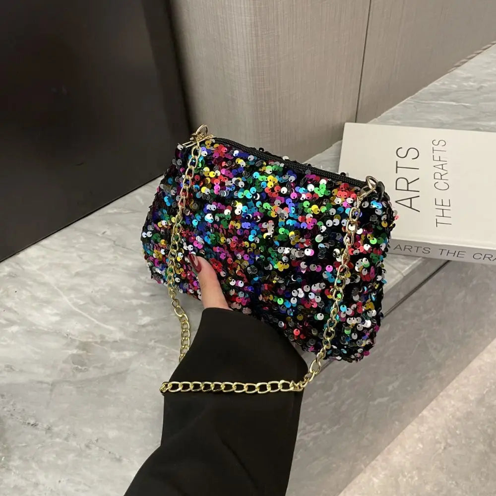 Solid Color Sequins Crossbody Bag Simple INS Chain Sequins Shoulder Bag Pocket Bag Phone Bag Small Square Bag Dinner Party