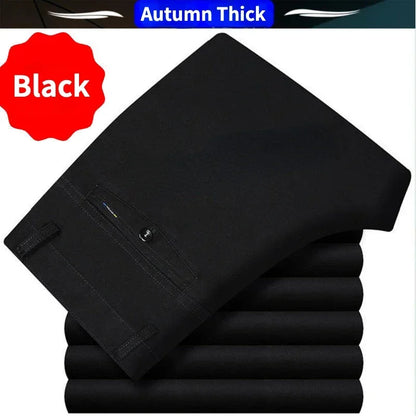 Mens Summer Thin Suit Pants Casual Autumn Thick 100% Cotton Classic Business Fashion Stretch Trousers Male Brand Clothes GOZBKF