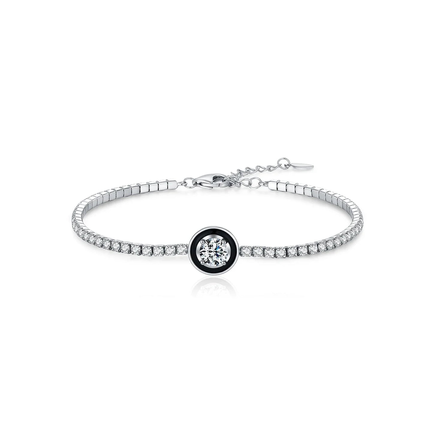 925 Sterling Silver Fashion Black Enamel Round Clear Cubic Zirconia Tennis Bracelet For Women Fine Jewelry Gifts