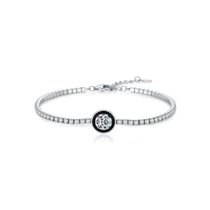 925 Sterling Silver Fashion Black Enamel Round Clear Cubic Zirconia Tennis Bracelet For Women Fine Jewelry Gifts