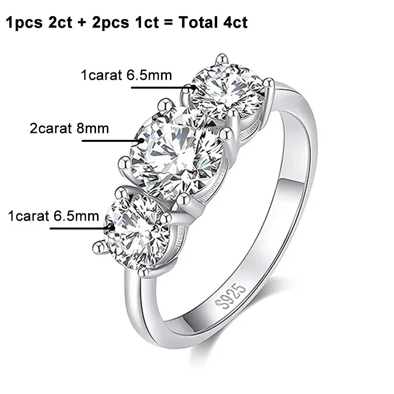 4CT Moissanite Engagement Ring for Women 3-stone S925 Sterling Silver with Gold Plated Wedding Band Promise Diamond Rings