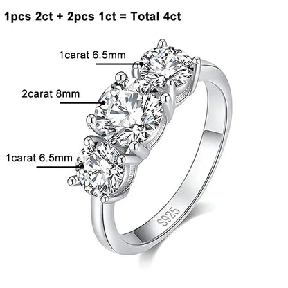 4CT Moissanite Engagement Ring for Women 3-stone S925 Sterling Silver with Gold Plated Wedding Band Promise Diamond Rings