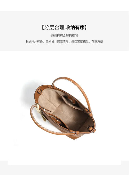 Head Layer Cowhide Vegetable Basket Bag Genuine Leather Cell Phone Crossbody Bag Commuter Shoulder Bucket Bag