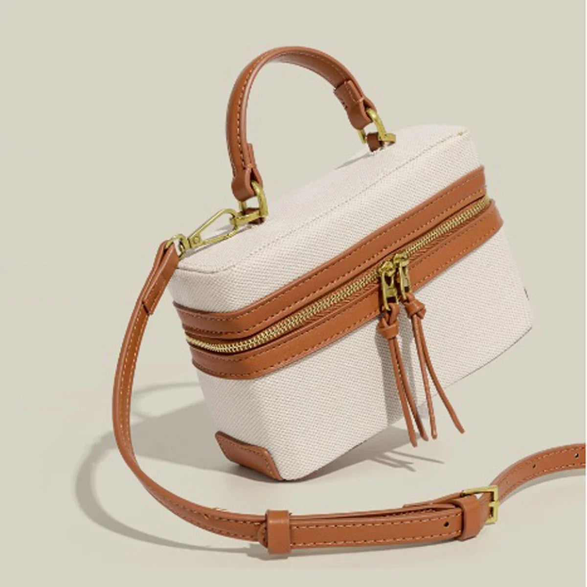 Women's Retro Canvas Spliced Lunch Box, Commuter Portable Shoulder Crossbody Small Square Bag, Adjustable Shoulder Strap