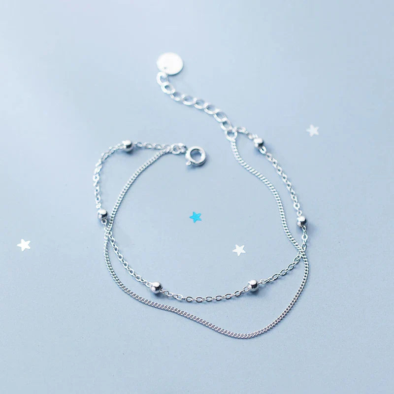 Fashion Simple Beads Line Chain Bracelets For Women 100% 925 Sterling Silver Classic Charm Bracelet  S925 Silver Jewelry