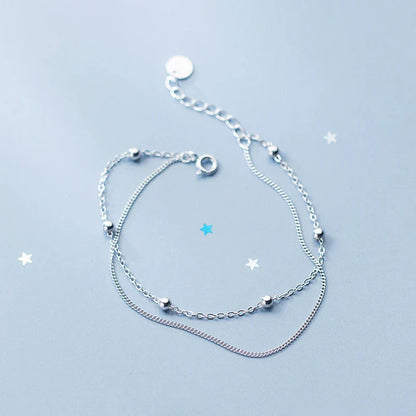 Fashion Simple Beads Line Chain Bracelets For Women 100% 925 Sterling Silver Classic Charm Bracelet  S925 Silver Jewelry