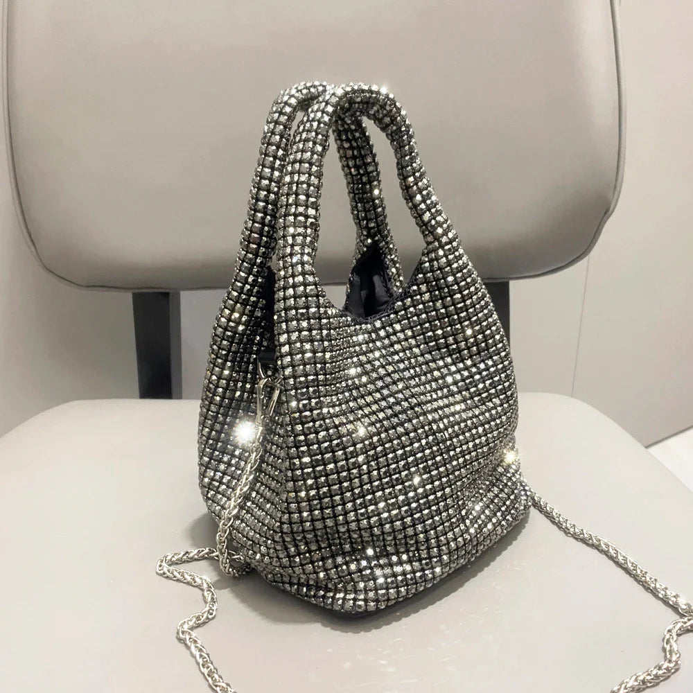 Shiny Crystal Clutch purse bucket Shoulder bag rhinestone Handmade purses and handbags luxury Designer Evening clutch Bag Purse