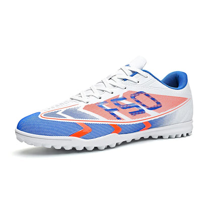 Premium turf soccer shoes, unisex, TF and FG, anti-slip and wear-resistant, available in two colors to choose from. stitching
