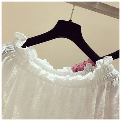 Black casual slash neck puff sleeve chiffon pullover women's blouse shirt female clothing tops fashion short blouses 2025