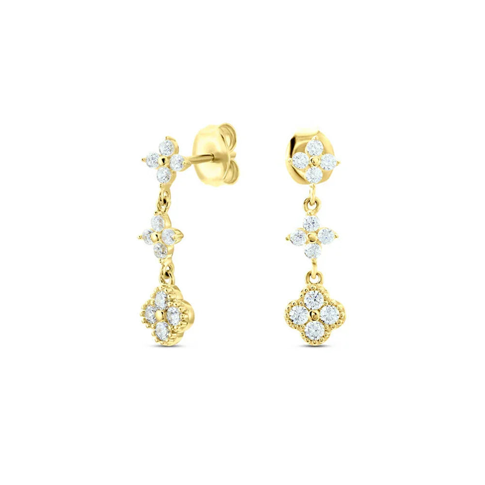 S925 Sterling Silver Petals Stud Earring Microinlaid Colorful Cubic Zirconia Chain Tassel Earrings For Women Dangle Earring