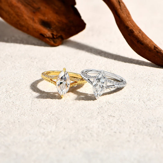 Exquisite Marquise Cut 2CT Moissanite Rings 925 Silver 18K Gold Plated Wedding Engagement Ring for Women Luxury Jewelry