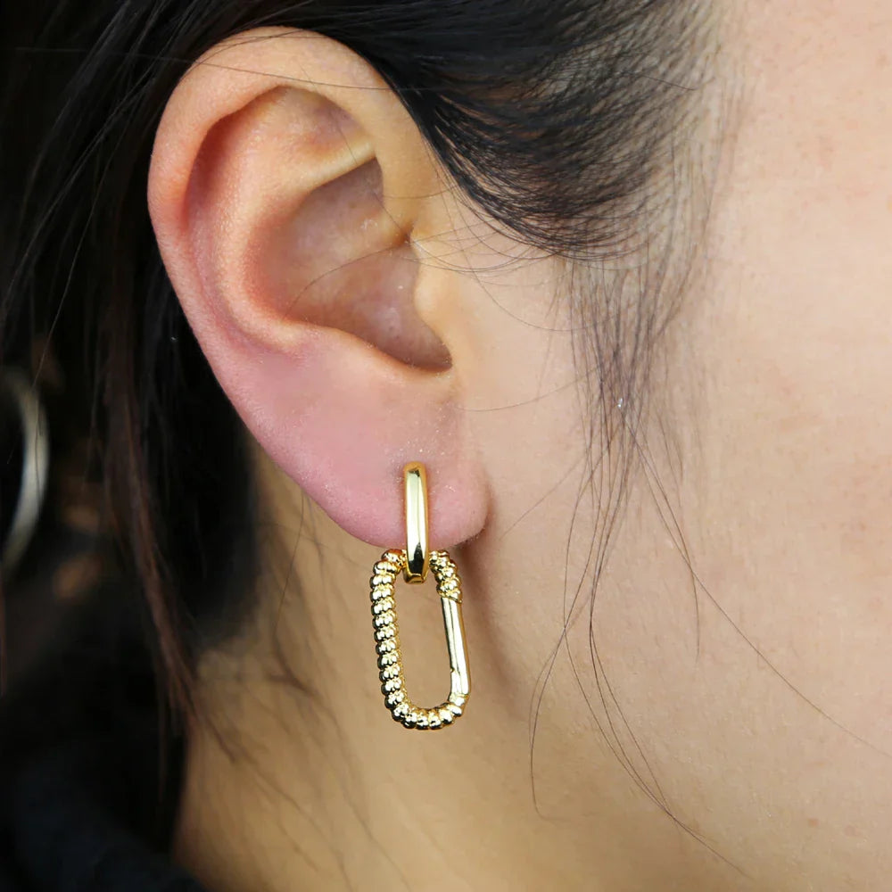 Korean Style Fashion Paper Clip Designer Jewelry Hoop Dangle Earrings for Women Cubic Zirconia Gold Platinum Plated Color