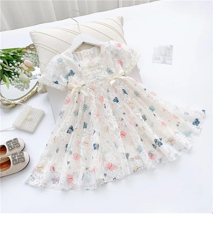 Vintage lace short sleeved dress For 2-9 yrs Baby Girls Loose Dress 6.1 Children's Day Clothing Cute beach Loose Clothes 2026