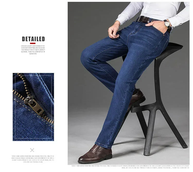 Tamanhos Grandes 40 42 44 46 2025 Nova Calça Casual Social Elástica Calça Jeans Azul Clássico Masculina Calça Jeans Solta Reta Masculina