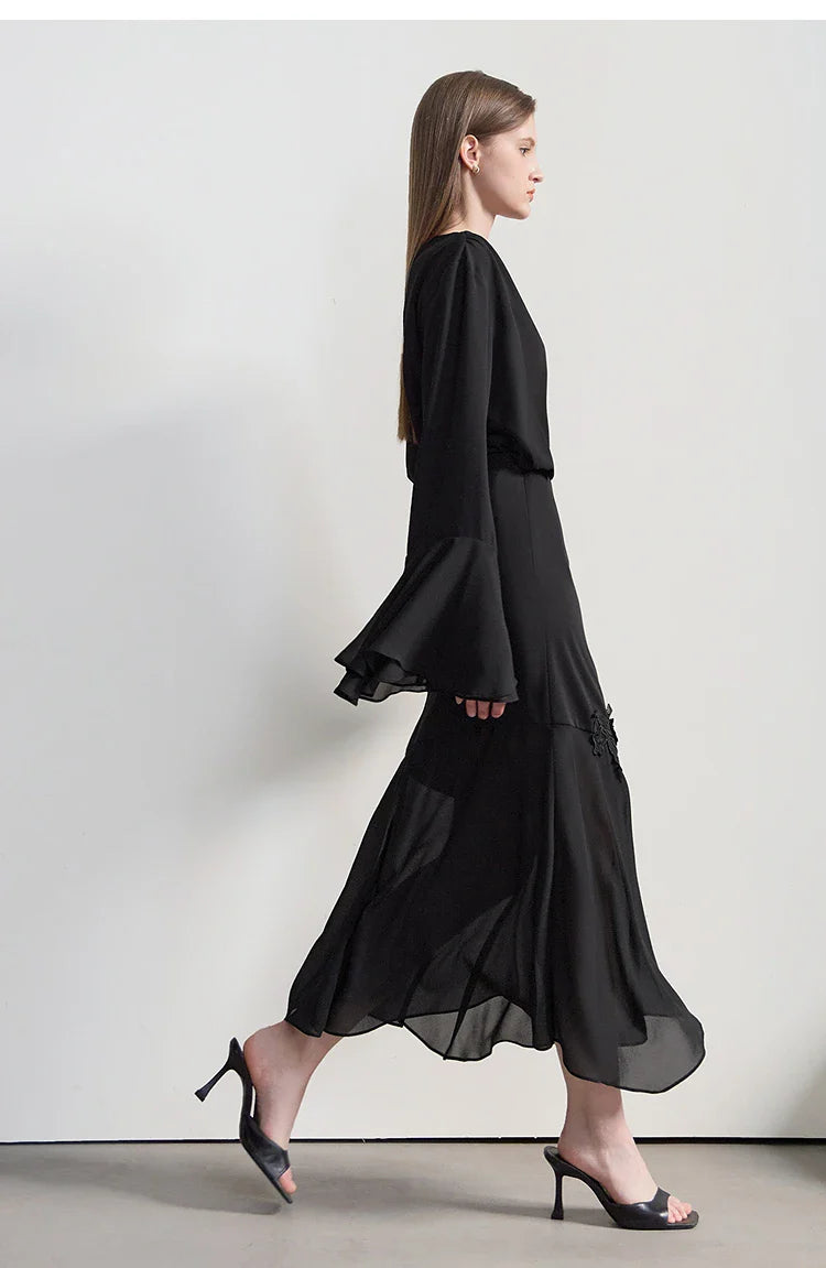 Minimalist Casual Bustier Skirt Women 2025 Summer New Office Lady Lace Slim Half-body Chiffon Fishtail Skirts 12522064