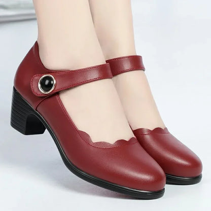 women fashion round toe buckle strap patent leather office high heel shoes lady classic wine red shoes  ba05