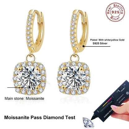 1ct Moissanite Drop Earrings S925 Sterling Silver with Gold Plated Wedding Jewelry With Certificate Hoop Dangle Earrings