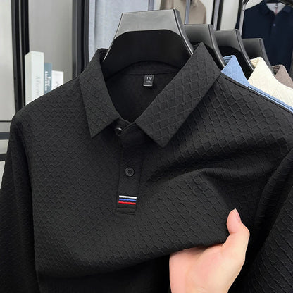 High quality fashion long sleeve polo shirt men's autumn new brand striped jacquard design Korean casual luxury lapel T-shirt