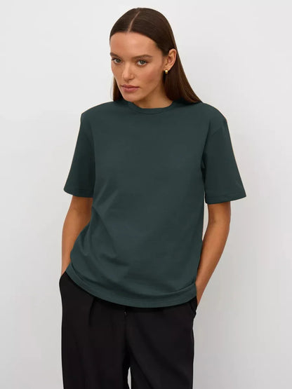 Summer 100% Cotton Women's T-shirt Bottoming Basic Fashionable Lady Short Sleeve Loose Tops Shirts Solid 230g/㎡ Tops