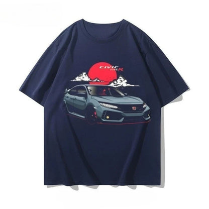 Honda Civic Motorcycle Short-sleeved Classic Modified Car Culture JDM Car Racing Fan T-shirt Club Men's Top