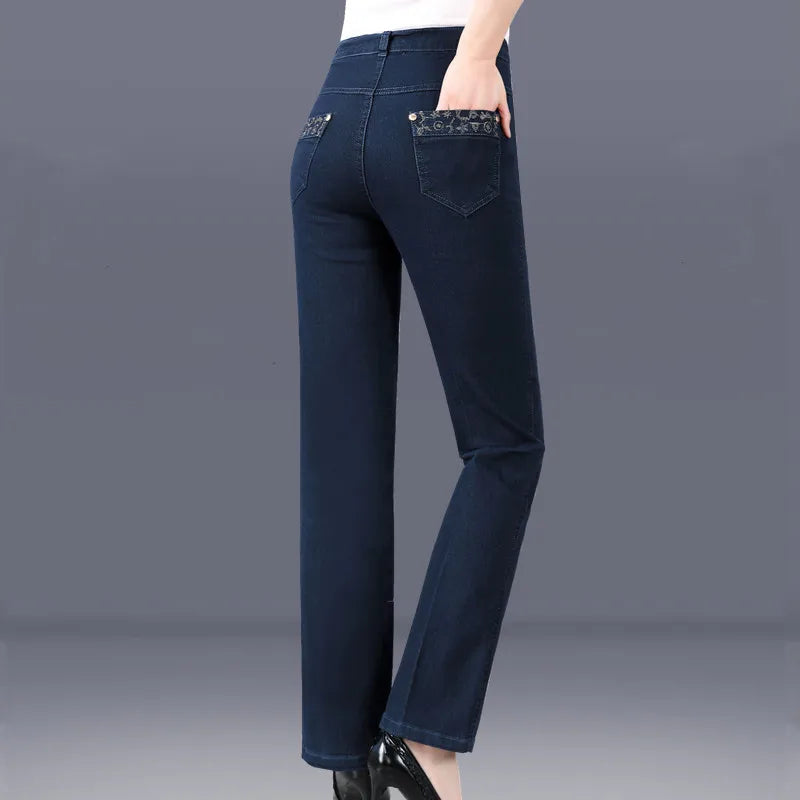 High waisted Loose Straight leg pants Women's Casual Denim Trousers