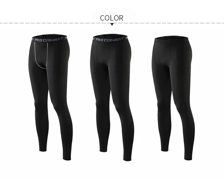 Mens Gym Compression Leggings Sport Training Pants Dry Fit Running Tights Fitness Basketball Jogging Workout Trousers Polyester
