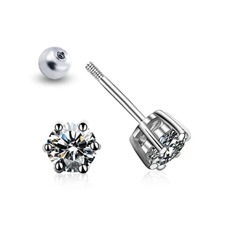 Moissanite Earrings Screw Stud Sterling Silver D VVS1 Lab Diamond with GRA Classic 6 Claws Round Ear Studs For Women