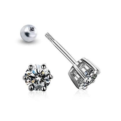 Moissanite Earrings Screw Stud Sterling Silver D VVS1 Lab Diamond with GRA Classic 6 Claws Round Ear Studs For Women