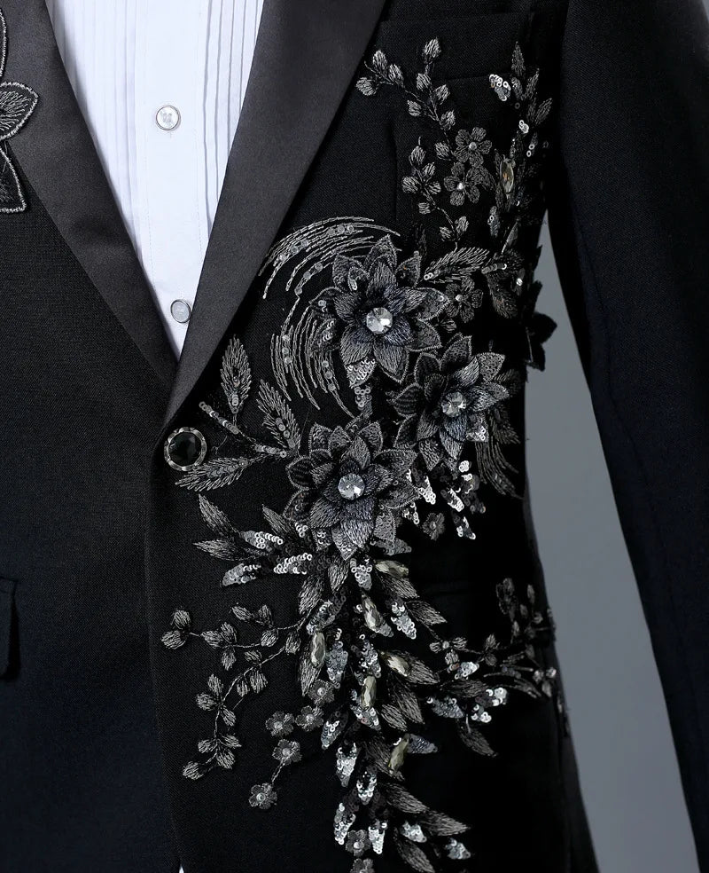 Stylish Stage Performance Men's Singer Nightclub Barbecue Suit Floral Embroidery Three-dimensional Double-sided Jacket