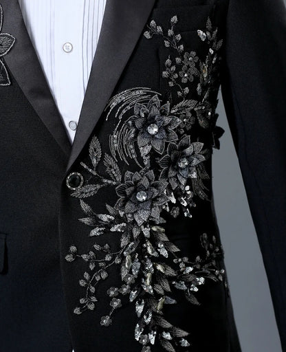 Stylish Stage Performance Men's Singer Nightclub Barbecue Suit Floral Embroidery Three-dimensional Double-sided Jacket