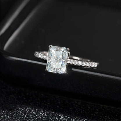 D VVS1 Radiant Moissanite Rings for Women 4 Prong Classic Trendy Fine Engagement Wedding Band GRA Certified 925 Sliver