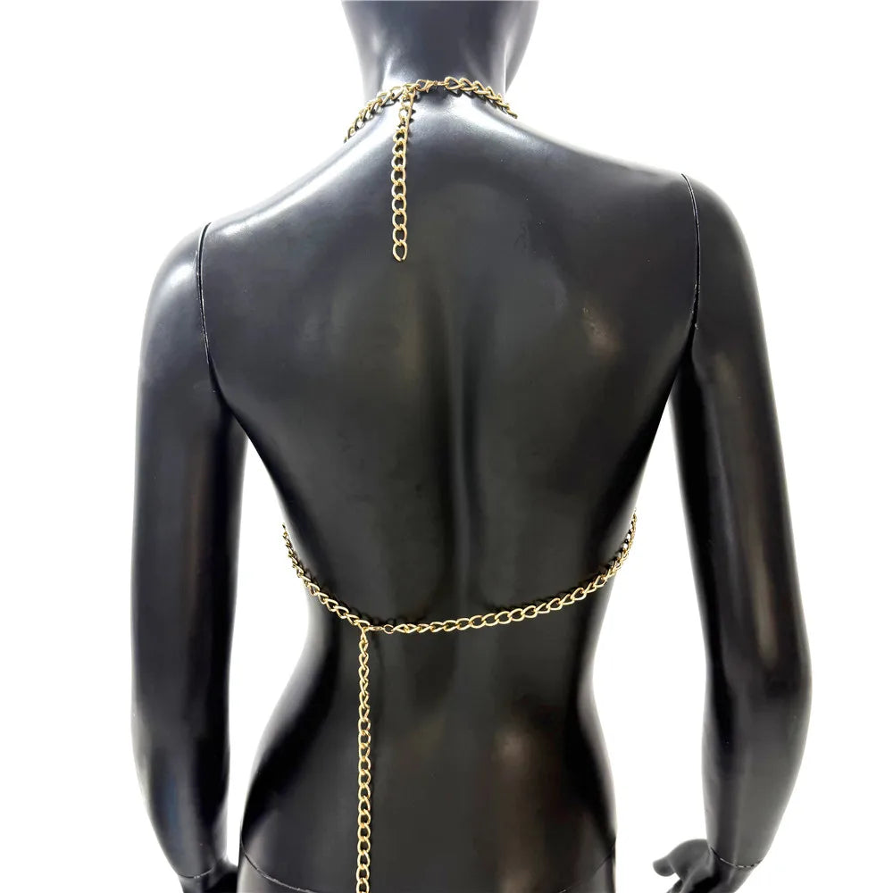 Elegant Tassel Pearl Chain Women Tank Top Body Chain Sexy Hollow Out See Through Backless Halter Neck Crop Top Party Club Camis