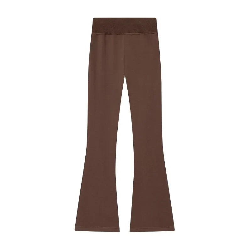 Women's Suits Flare Pants Sets 2 Piece Set Fleece Elastic Waist Trouser Suit Cropped Sweatshirts Jacket Two-Piece Set