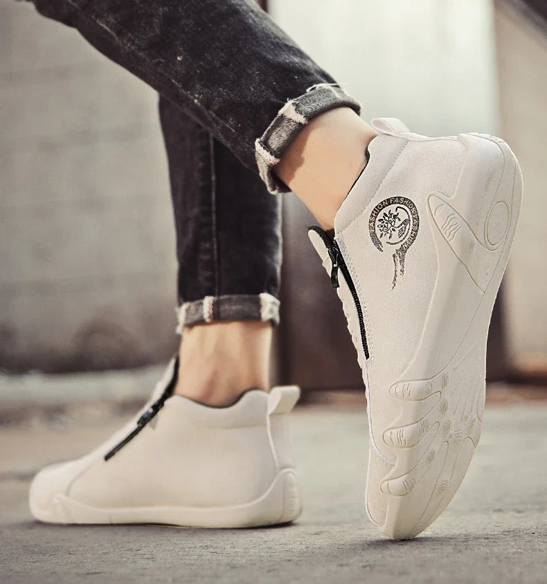 Men's Casual Shoes Side Zipper Short Boots Versatile Flat Bottom Trendy Fashionable Men's Shoes Suitable for Outdoor Sports