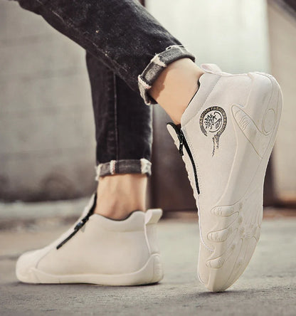 Men's Casual Shoes Side Zipper Short Boots Versatile Flat Bottom Trendy Fashionable Men's Shoes Suitable for Outdoor Sports