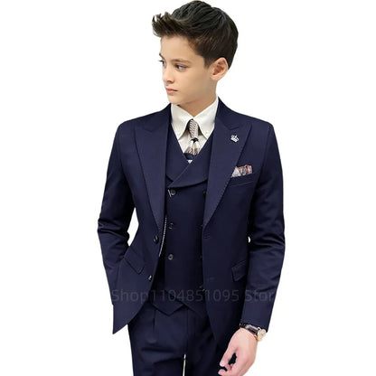3 Piece Slim Fit Boy Fashion Suits Cutsom Flower Boy Wedding Tuxedo Prom Wedding Peak Lapel Jacket Vest Pants Set Children Suit