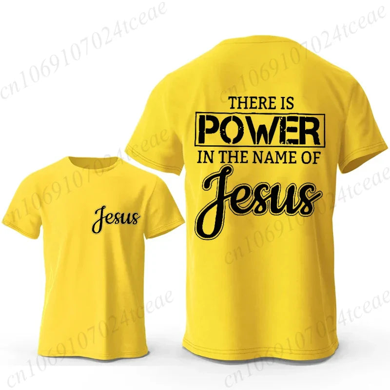 Men Graphic T Shirt There Is Power in The Name of Jesus Print O Neck Short Sleeve Casual Streetwear Fashion T-Shirts Tops Gift
