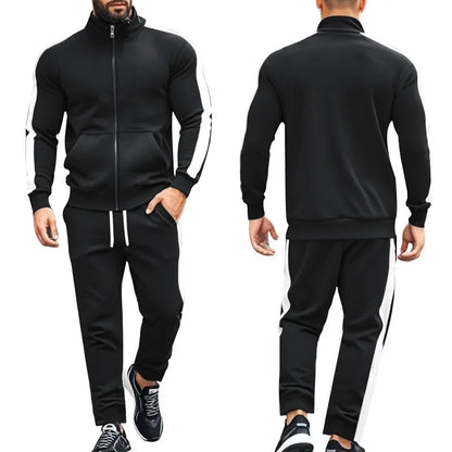 2025 Spring Autumn Men's 2-Piece Set Color Blocking Zipper Stand Collar Casual Sports Jacket Sweatshirt Trousers Suit