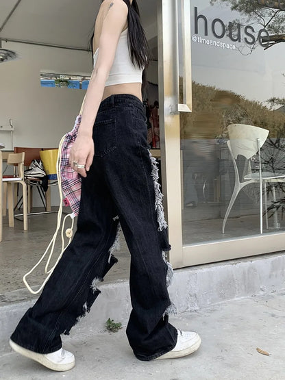 Y2k Washed Mopping Pants Broken Hole Jeans