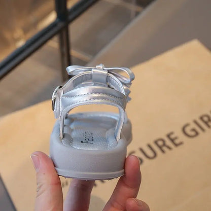 Summer Kids Fashion Hollow-out Roman Sandals Student Water Diamond Bow Sandals Sweet Bowknot Comfortable Elegant Girls Shoes