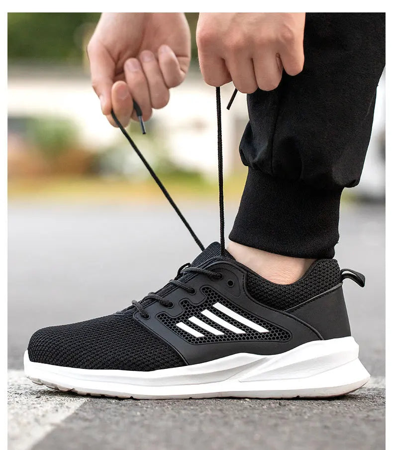 Safety Shoes for Men Steel Toe Safety Sneaker Anti-Smashing Black Work Boots Comfortable Wear-resisting Boots for Work as Hiking