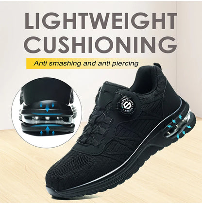 New Men's Rotary Buckle Safety Shoes Anti-Impact Anti-Piercing Lightweight Work Boots Fashion Sporty Design for Outdoor Pro